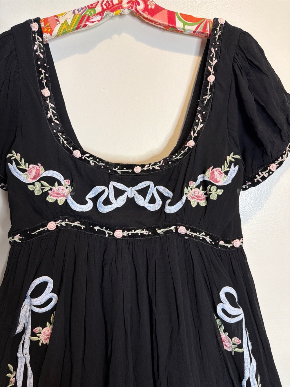 For Love & Lemons Rosemarie Embroidered Floral Bows Coquette Beaded Maxi Dress M - Picture 7 of 12